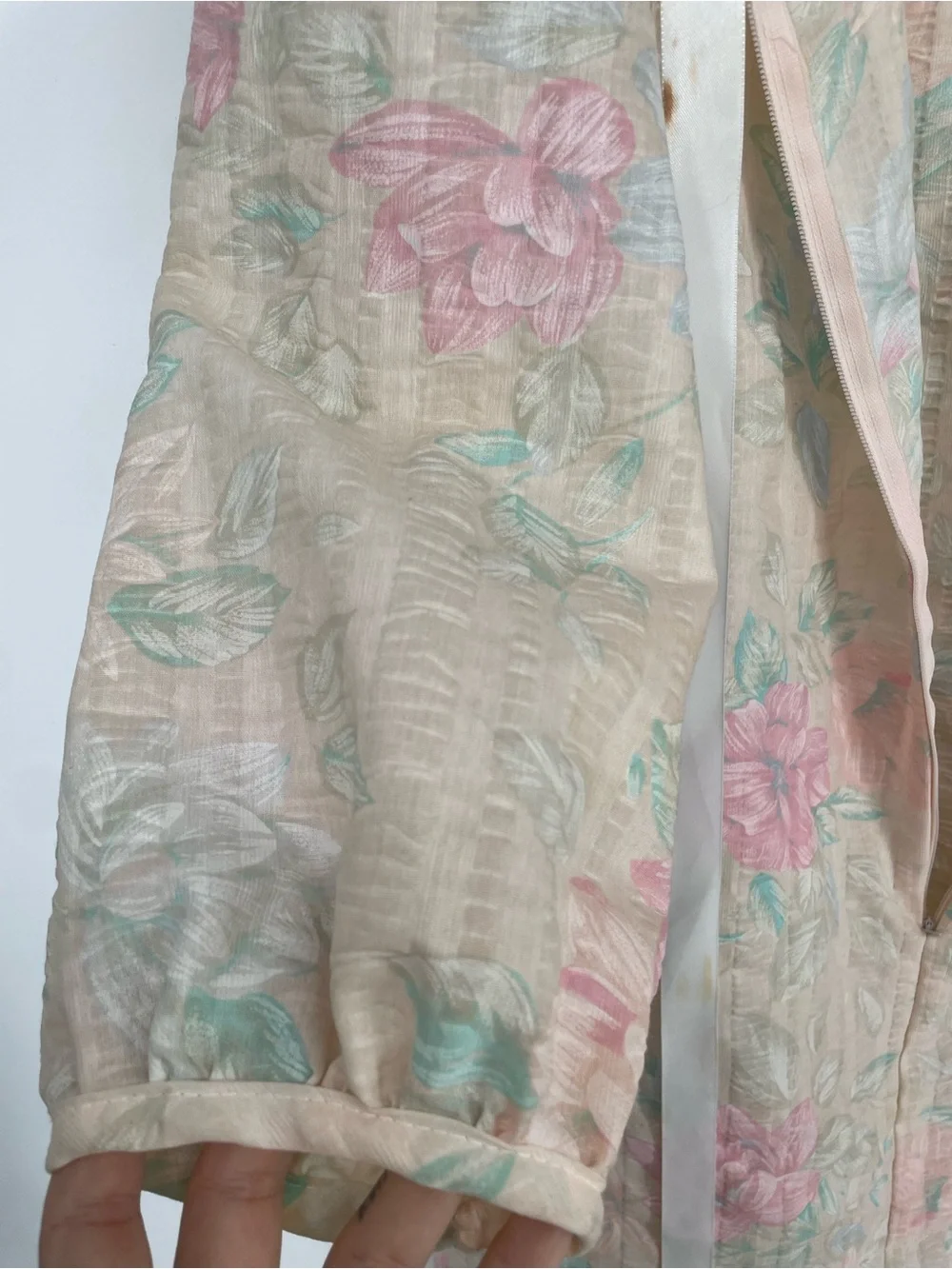 Vtg Anne Leslie Pastel Muted Floral 80s Textured Maxi House Coat PJs Zip Front - Picture 8 of 16